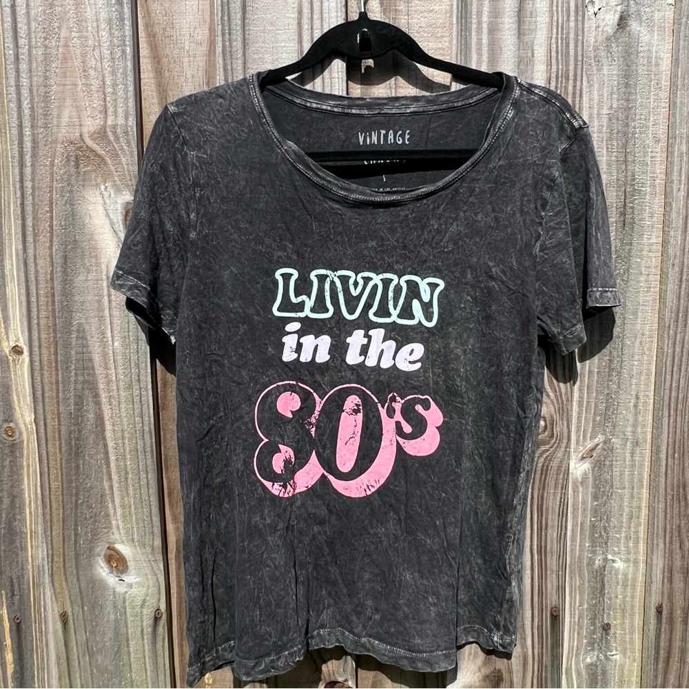 Vintage Canvas Living in the 80’s Graphic Tee, Small, Black